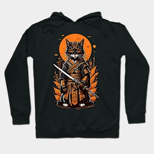 Yellow moon samurai cat Hoodie